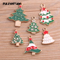 4pcs 6 style alloy metal drop oil green christmas tree charms pendant for diy bracelet necklace jewelry making