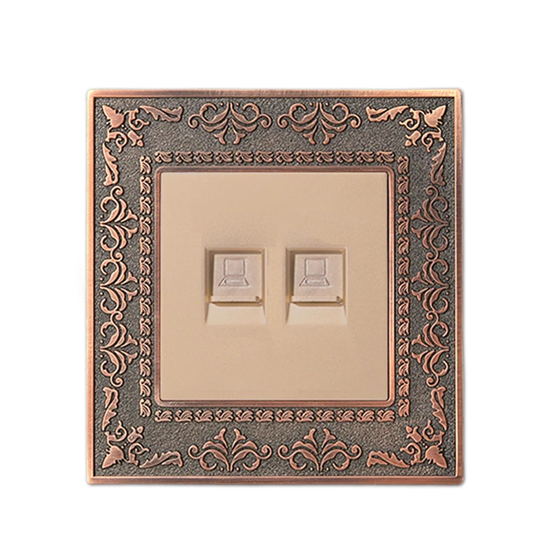 Coswall 4D тиснение Ретро панель из цинкового сплава роскошный настенный RJ45 двойной