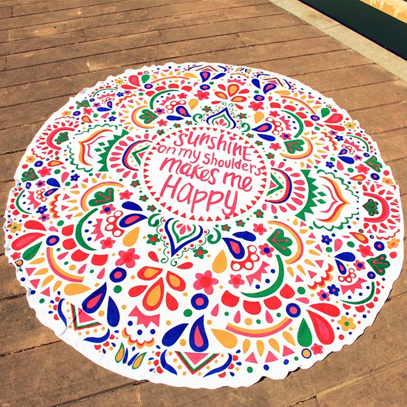 Модные загорать круглый пляжное Полотенца большой шифон с принтом букв Йога