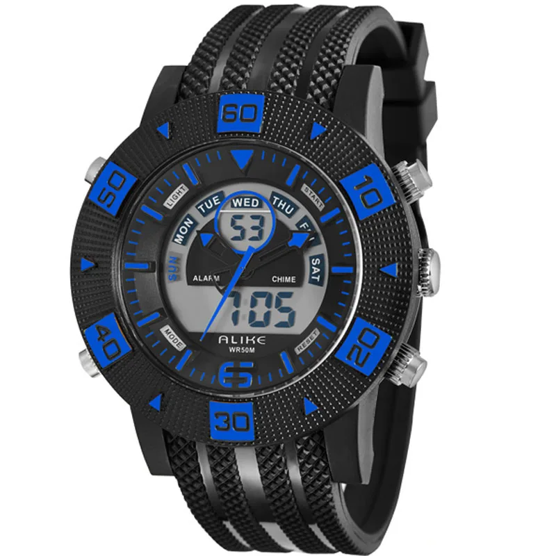 Мужские спортивные часы ALIKE с двойным циферблатом будильником секундомером
