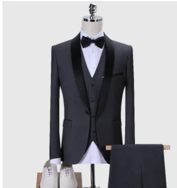 Мужской костюм Свадебный из 3 предметов с воротником-шалью приталенный