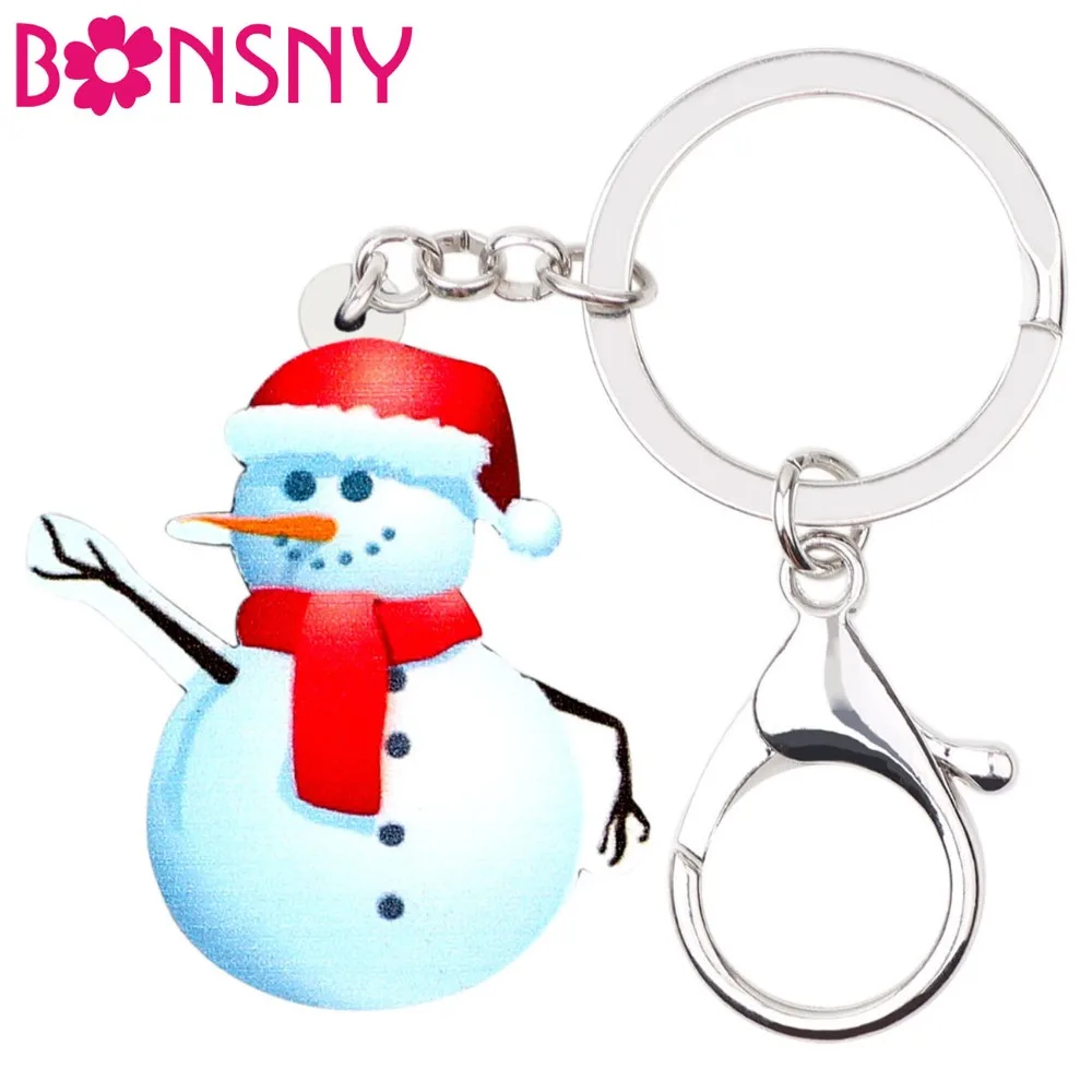 

Bonsny Acrylic Christmas Snowman Key Chains Keychains Holder Rings Gift Jewelry Bag Purse Pendant For Women Girls Navidad Party