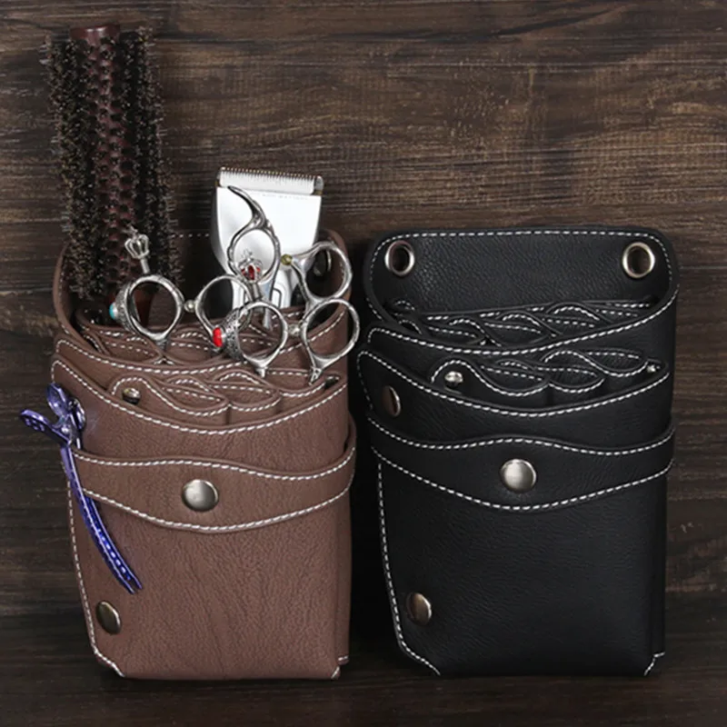 Кобура для парикмахерских ножниц органайзер черная коричневая из полиуретана с