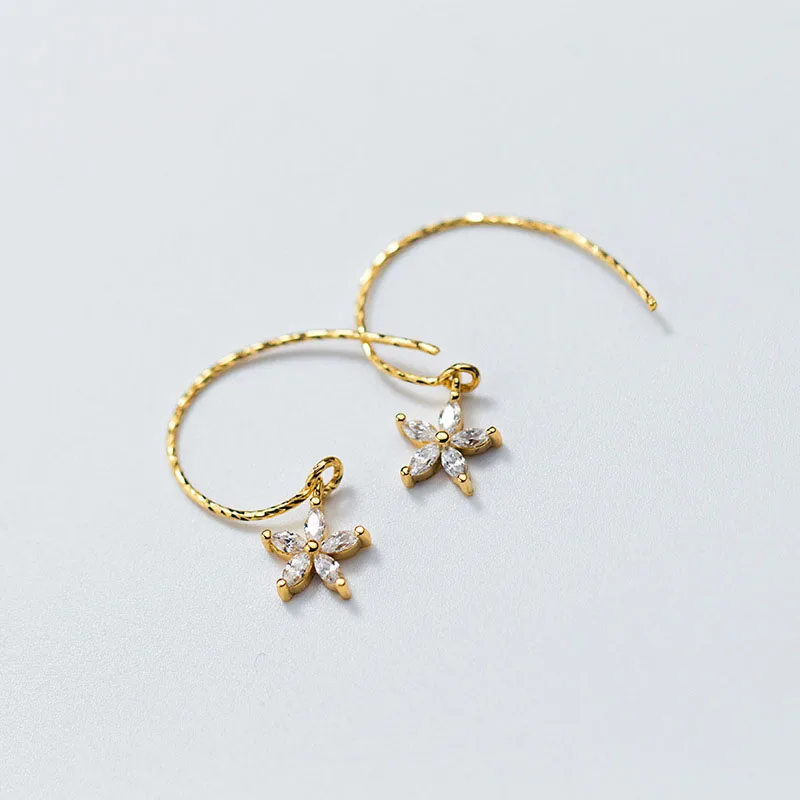 Hot CZ Flower 925 Sterling Silver Dangling Earrings