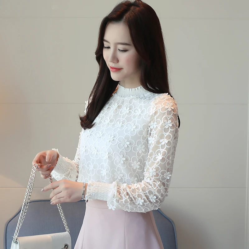 

spring a new women's clothing joker long sleeve lace blouse korean fashion pullover 3D basic outfit office lady girl shirt