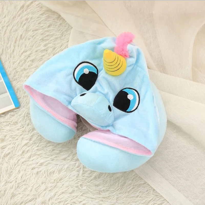 Милая плюшевая U-образная дорожная подушка для сна в виде единорога с капюшоном