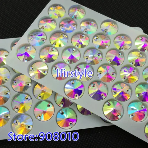 200 штук/коробка 12 мм круглый Риволи пришивные стразы кристалл AB цвет плоская задняя часть 2 отверстия швейные пуговицы бесплатная доставка.