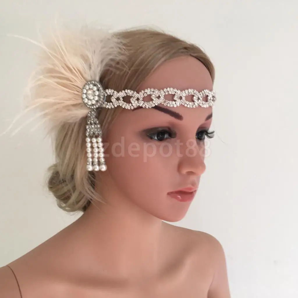 Pink Ретро перо Хлопушки оголовье 1920s Great Gatsby женщина Королевский Аскот Коктейльные Вечерние Чародей головной убор - Цвет: Pink