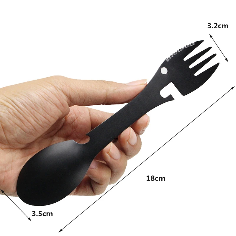 Multi-function инструменты для выживания Spork нож ложка Вилка Открывашка для бутылок нержавеющая сталь для наружного кемпинга Пикник путешествия Туризм