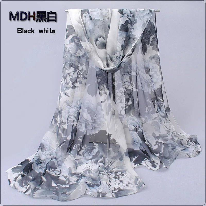 MDH Black white Из Индии горячая Распродажа новые женские на 4 сезона шарфы в горошек бархатный шифоновый богемный цветочный Модный летний Прямая поставка mdh - Цвет: MDH Black white