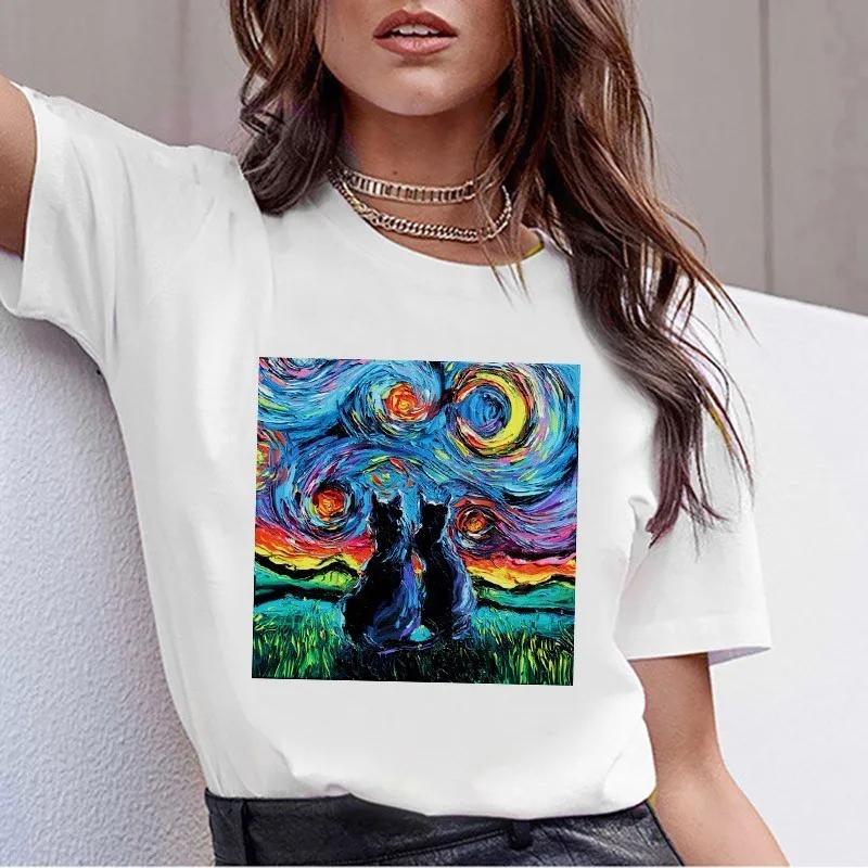 14 Футболка Grunge Aesthtic Van Gogh футболка с художественной росписью Женская забавная футболка с коротким рукавом Harajuku Ullzang Футболка Топ Футболки женские - Цвет: 14