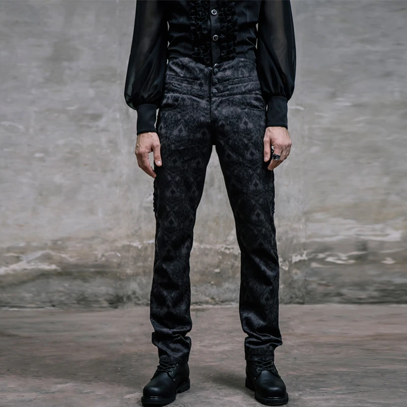 Брюки мужские жаккардовые с завышенной талией деловые длинные брюки в стиле панк