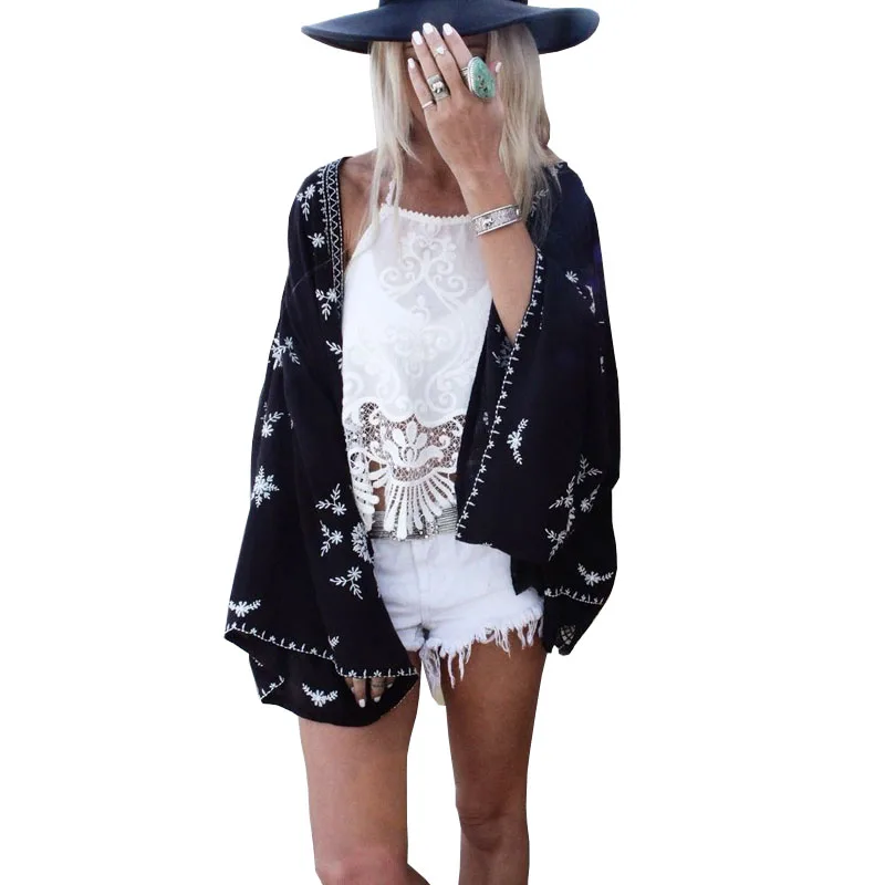 Летний стиль 2017 женские топы модные 3/4 рукав спереди открытое кимоно кардиган