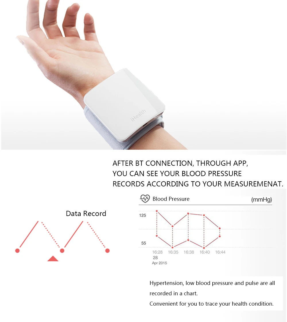 IHealth для Xiaomi тонометр, измеритель артериального давления на запястье, умный пульсовый монитор, манжета, Электрический сфигмоманометр, измеритель сердечного ритма