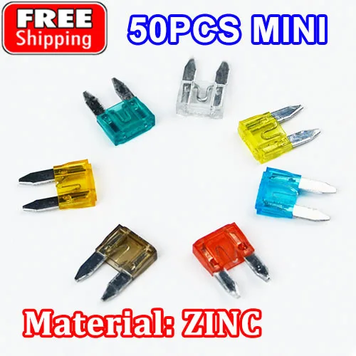 Viecar 50 шт. мини предохранители для автомобилей 5A 7.5A 10A 15A 20A 25A 30A Amp de zinco variedade Авто tipo