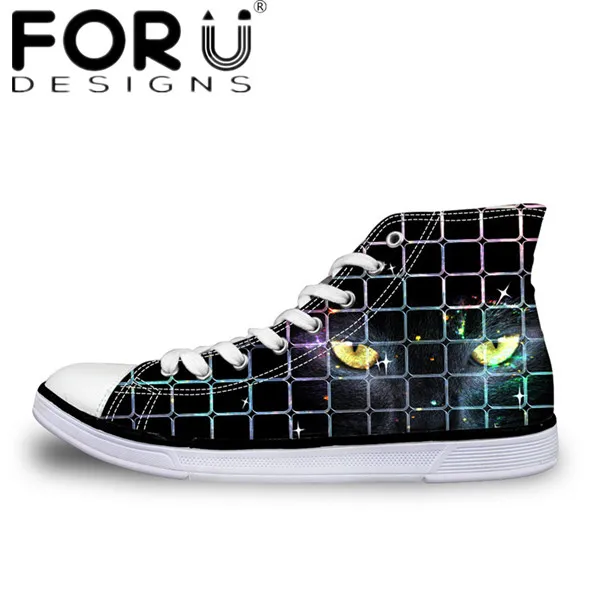 CC3047AK FORUDESIGNS/модные 3D животное, черная кошка обувь Для женщин высокая парусиновая обувь для хип-хопа Повседневное женская обувь на шнуровке обувь с подошвой из вулканизированной резины женские туфли на плоской подошве женская обувь - Цвет: CC3047AK