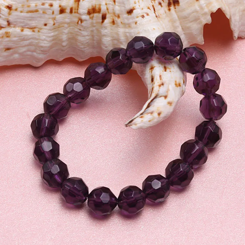JYX Amethyst Elastic Bracelet 10mm Faceted Round Purple Crystal Beads Thread Stretch Hand Chain 7.5&quot jewelry For women | Украшения и