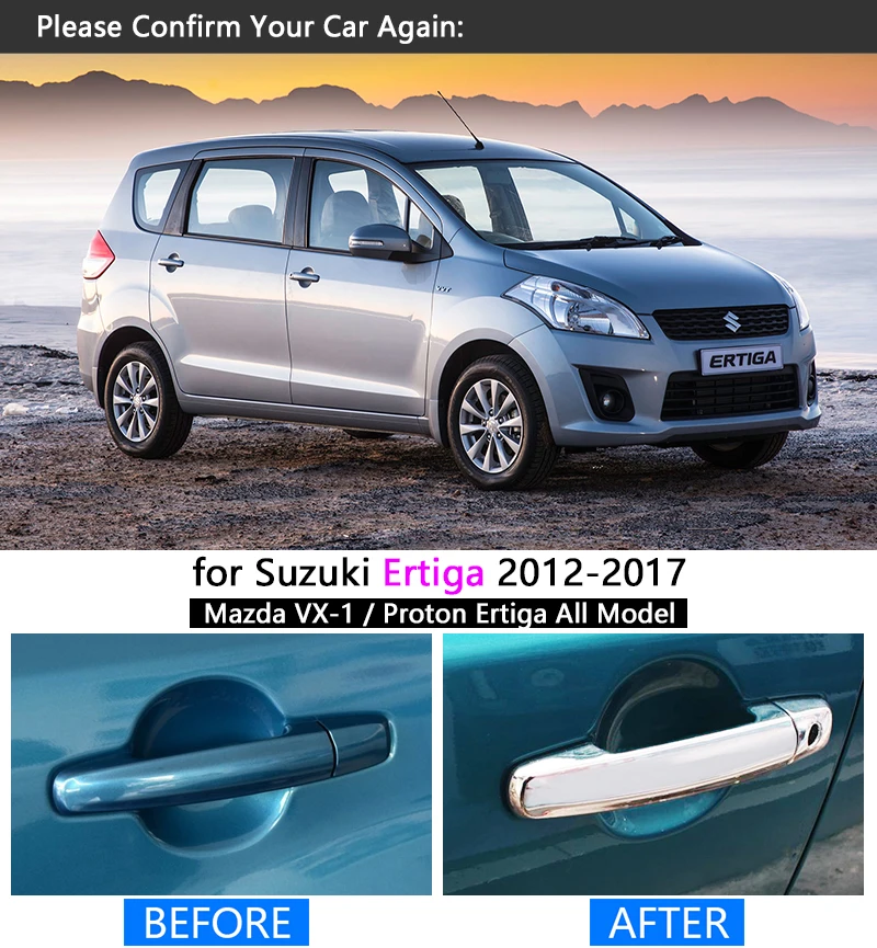 Chrome Door Handle Cover Trim Set for Suzuki Ertiga 2012 2013 2014 2015 2016 2017 2018 Mazda VX-1 VX1 Proton Stickers | Автомобили и