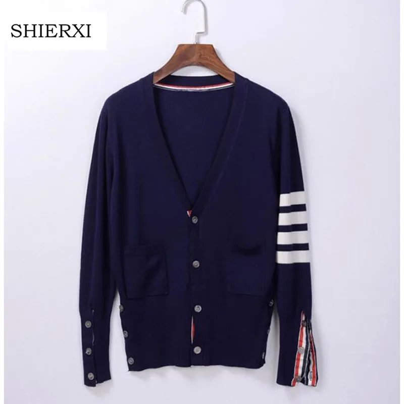 Вязание кардиган мода v-образным вырезом sweter Hombre Slim Fit воротник вязаный Для мужчин