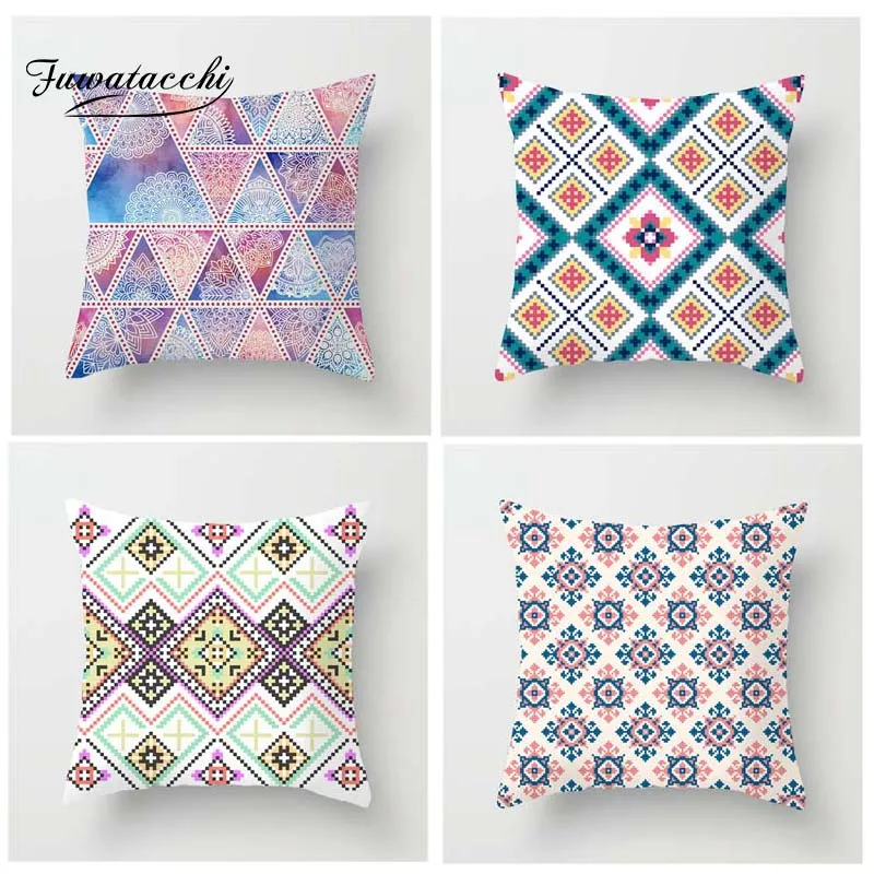Чехол на подушку Fuwatacchi с градиентными цветами в клетку рисунком мандалы для дома