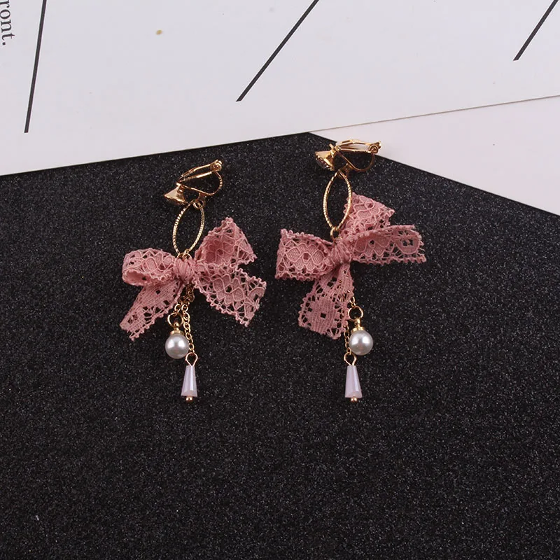 Серьги клипсы женские кружевные с бантом и жемчугом|Серьги-клипсы| |