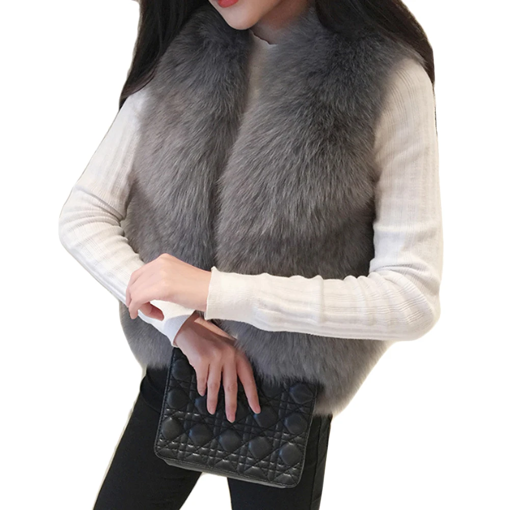 Для женщин из искусственного лисьего меха зимняя куртка толстый теплый жилет без