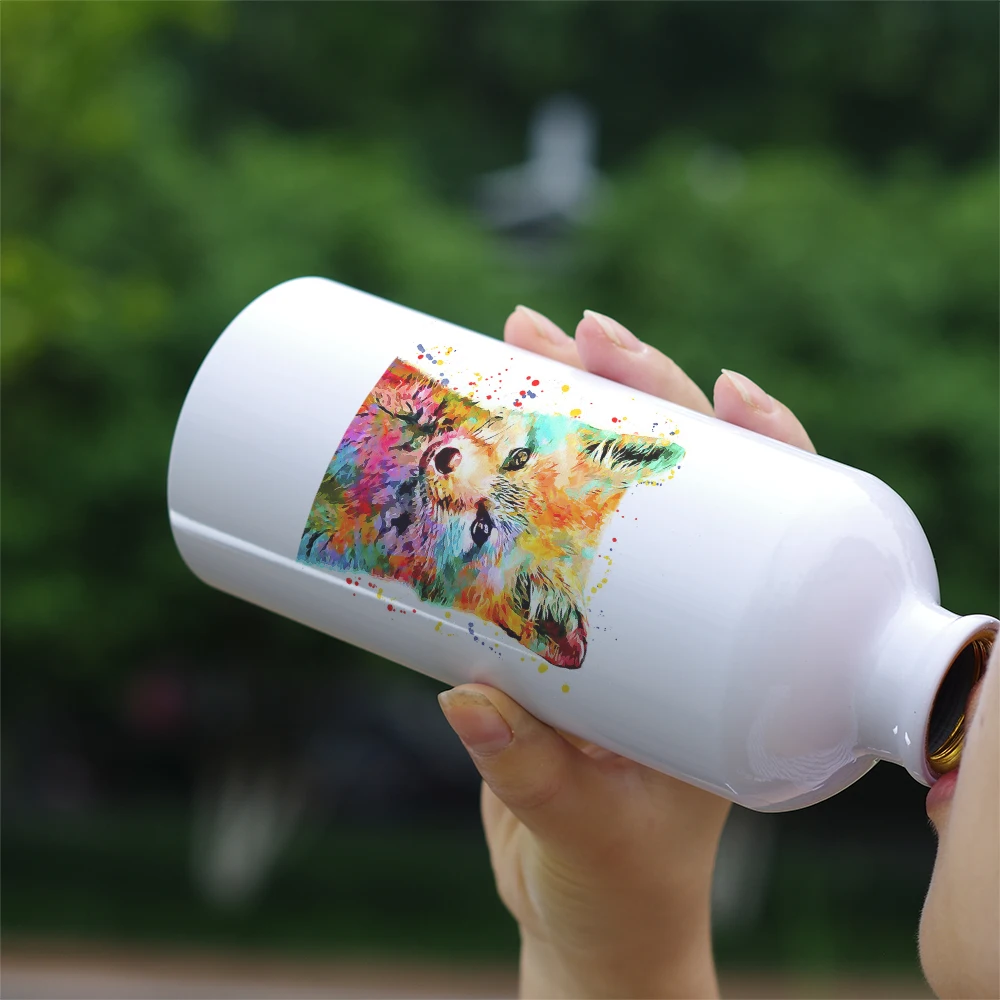 Watercolor Wild Animals Theme Cute Water Bottle with Carabiner 600ml Sport Aluminium for Biking Camping Climbing Hiking | Дом и сад
