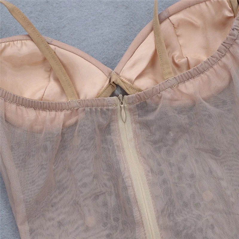 Apricot Top Quality Celebrity Strap Beading Sexy Women's Bodysuits Prom Party Bikinis