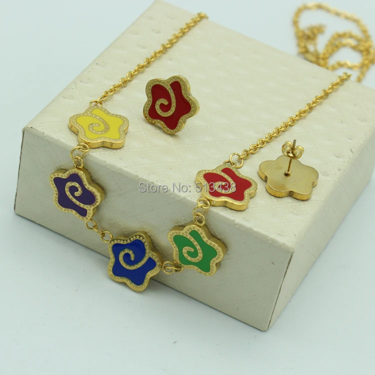 Женский/женский ювелирный набор с маленьким цветком ожерелье из нержавеющей