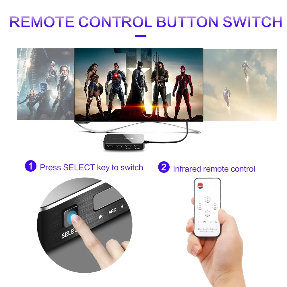 HDMI переключатель 4K 60HZ HDR HDMI 2,0 разветвитель 4 порта HDMI коммутатор Dolby Sound 3,5 мм jack ARC IR управление для PS3 PS4 HDTV проектор