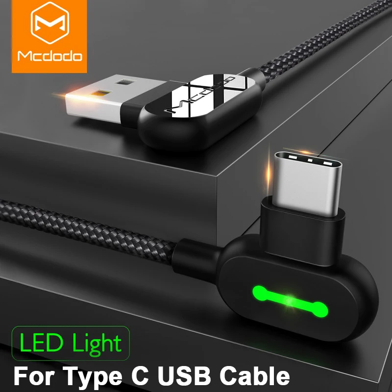 USB-кабель MCDODO 3A Type-C светодиодный шнур для быстрой мобильный телефон зарядное