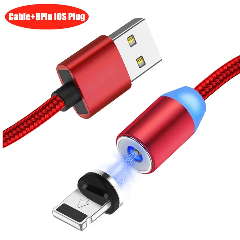 Red IOS Cable 20 шт./упак. NISI 1 м 2 Micro USB Магнитный кабель Lightning для iPhone samsung 8Pin IOS Тип-C Порты светодиодный телефона зарядный кабель 3 в 1 - Цвет: Red IOS Cable
