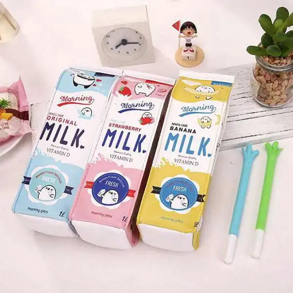 Милый Kawaii Большой молочный флакон новый синий желтый розовый PU кожаный пенал