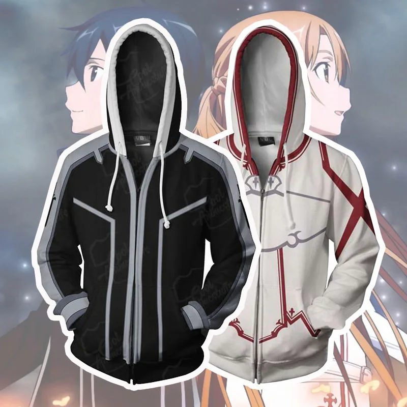 Аниме меч искусство онлайн Kirito Yuuki Asuna полые реализации 3D наряд свитшоты Мужские