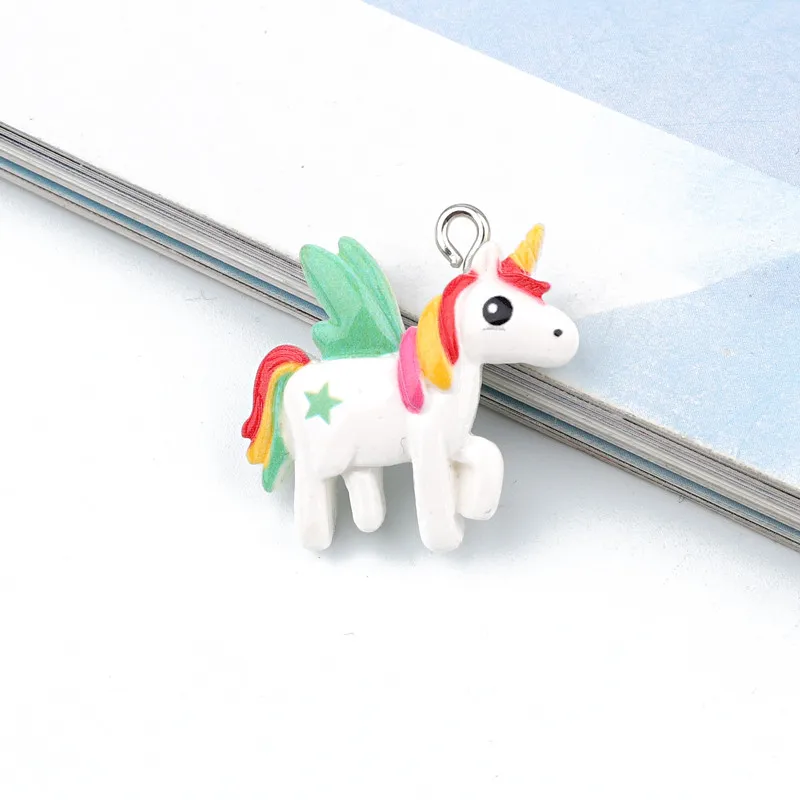 2. 3.0cmx3.0cm green 6 шт. каваи Единорог Смола амулеты детские игрушки Подвески DIY Результаты милые животные серьги ожерелье брелок для ключей, ювелирные аксессуары F532 - Metal color: 2. 3.0cmx3.0cm green