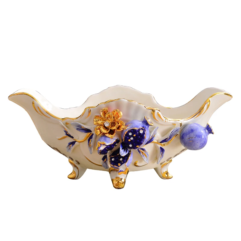 

European luxury high-grade ceramic fruit dish room Home Furnishing suit Decor table ornaments housewarming gift