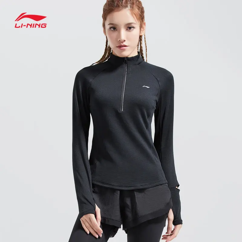 Li Ning Женская футболка для бега теплый флис длинный рукав стоячий воротник 95%