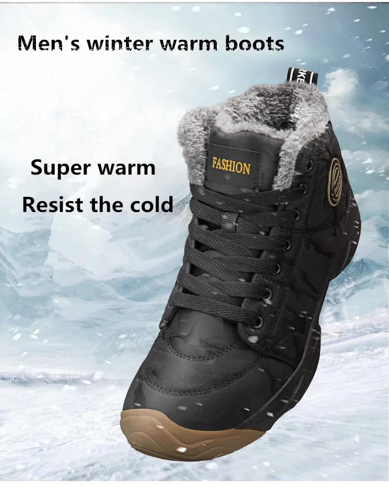 Men Waterproof Ankle Boots Winter Warm Plush Snow Boots Men Outdoor sneaker Work Boots Male Rubber Winter Men's boots Size 46