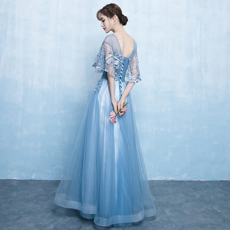 Вечерние платья Новинка 2019 г. Mrs Win The party prom с круглым вырезом и коротким рукавом
