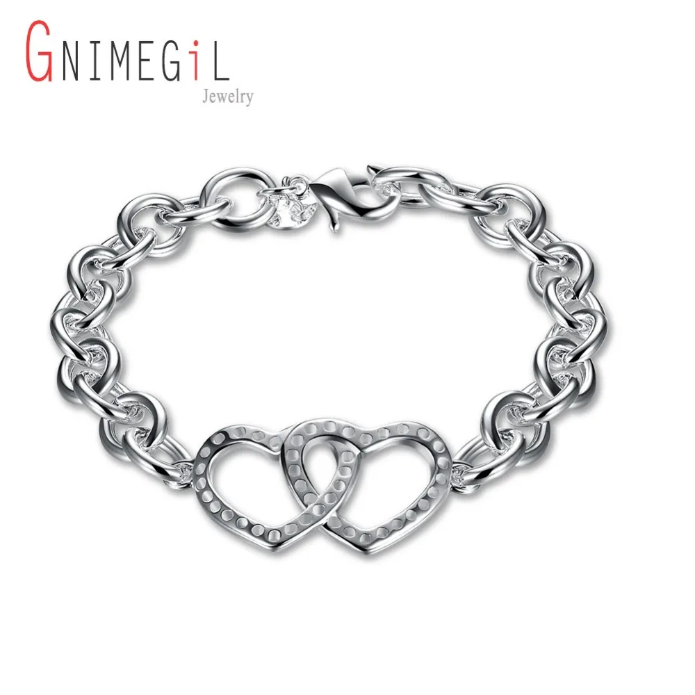 Бренд gnimegil модные ювелирные изделия посеребренные двойное сердце