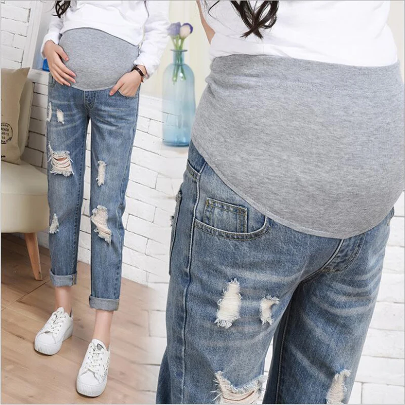 

Spring Fall Maternity Wear Pregnancy Clothes For Pregnant Pants Casual Fashion Women Trousers Straight Plus Size Hole Jeans W017