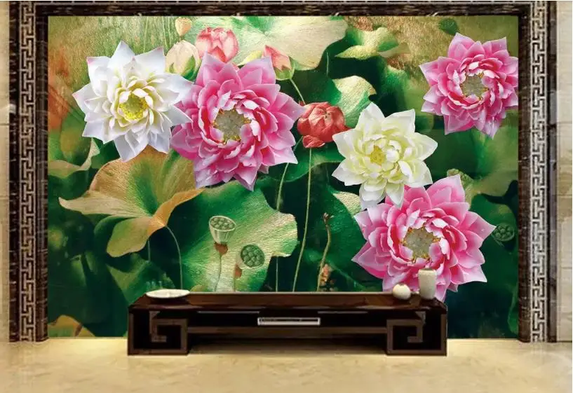 Custom wall papers home decor Embossed lotus Abstract Art Wall Mural Living Room Bedroom photo wallpaper | Обустройство дома