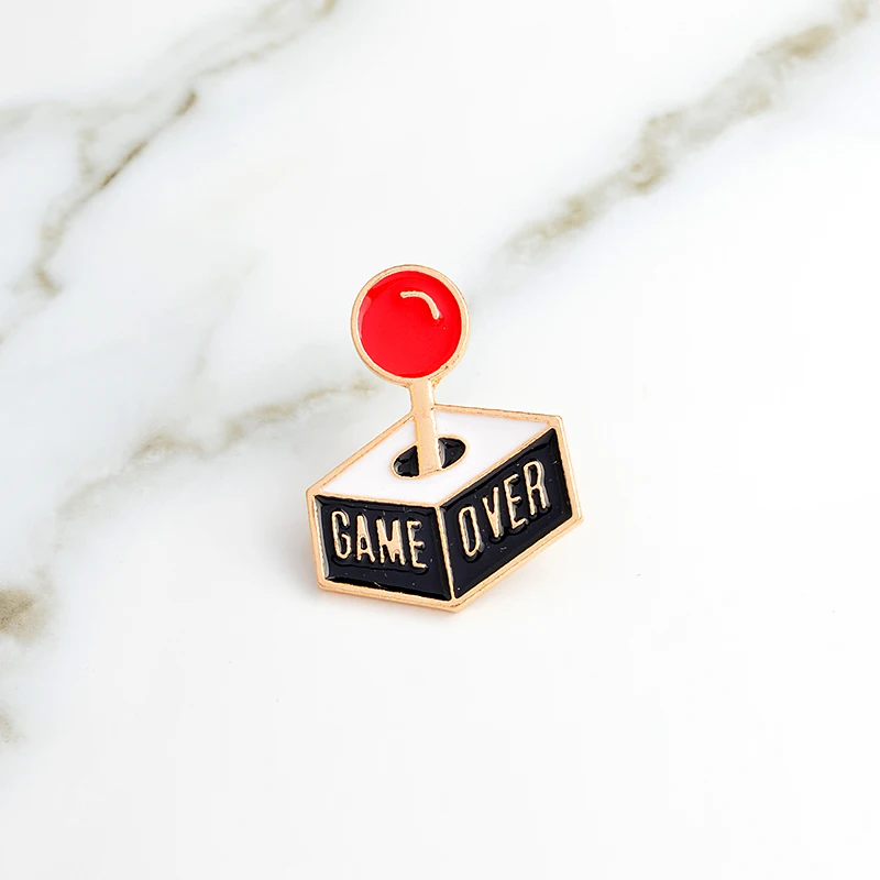 

Childlike Cartoon Enamel Gamepad Black pin GAME OVER pin brooch for PU Jacket Badge Jewelry Cute Gift for boy friends