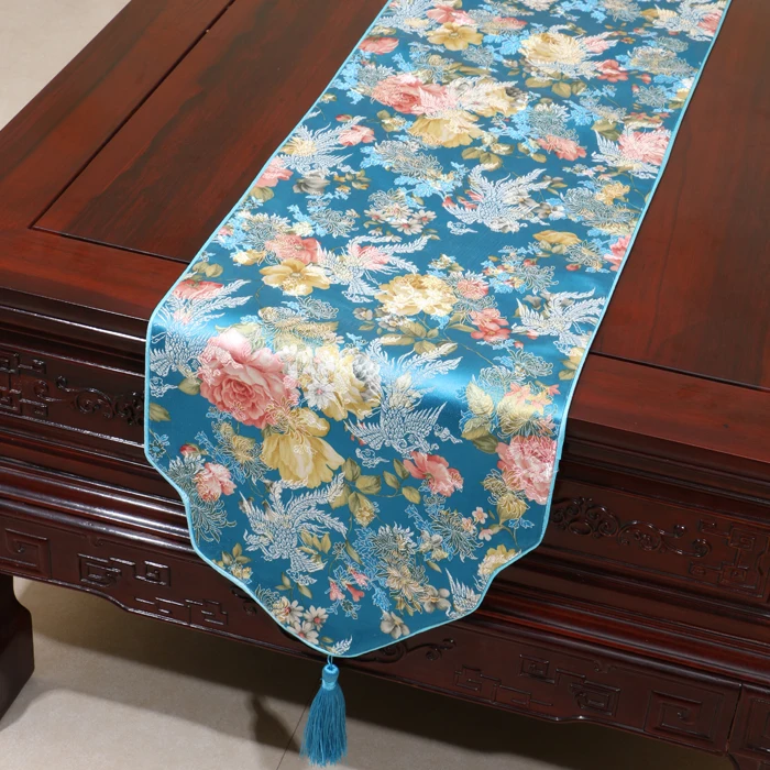 Жаккардовая шелковая атласная настольная дорожка скатерть с пионами на заказ