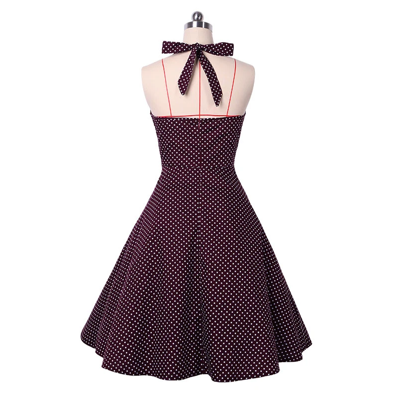 Фиолетовый синий горошек миди без рукавов Винтаж ретро сплошной lne квадратный