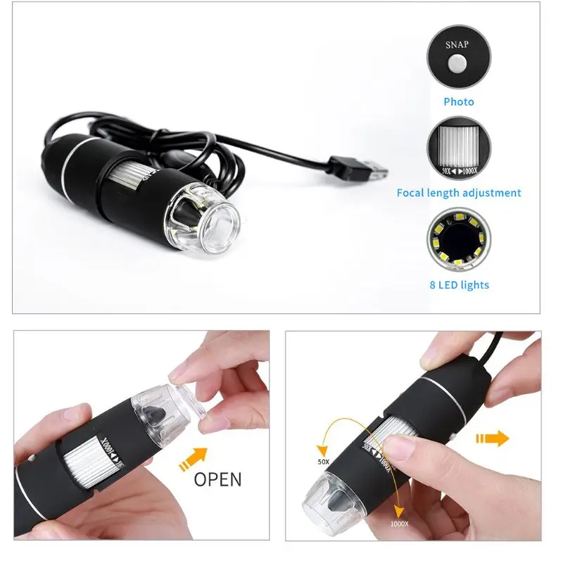 Handheld 1000X Digital USB Microscope 8 Led for phone repair soldering Magnifier Microscopes Windows Mac OS X | Инструменты