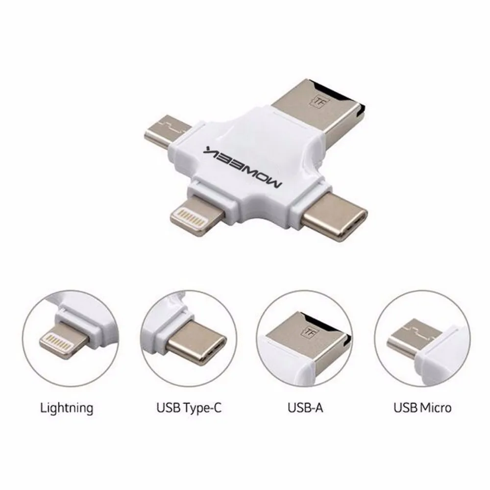 Moweek мульти Функция 4 в 1 кард ридер Тип c/Lightning/Micro USB/USB 2 0 все Micro SD для iPhone 5/5S/6/6 plus/6s|all
