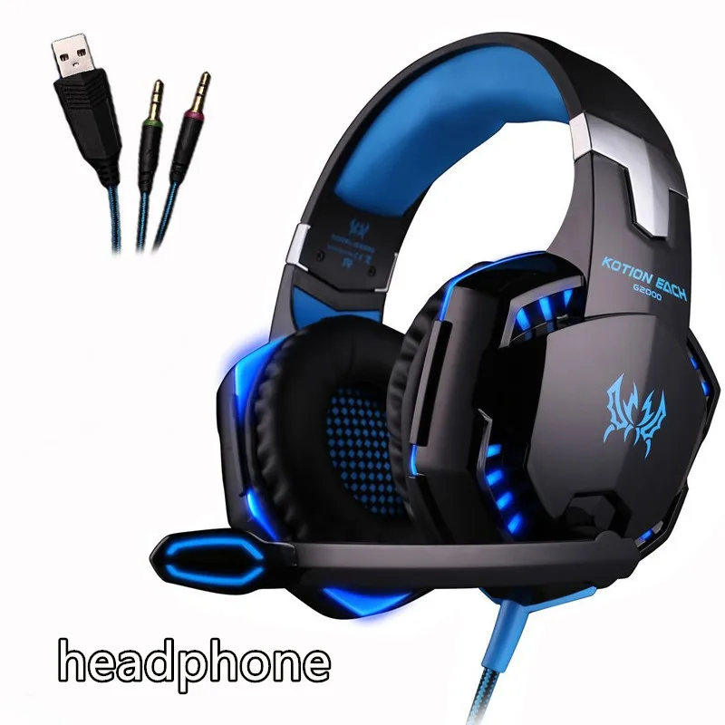 G2000 black blue KOTION каждый Gaming Headset игра наушники глубокий бас стерео наушники с светодиодный свет микрофон для портативных ПК PS4 Xbox - Цвет: G2000 black blue