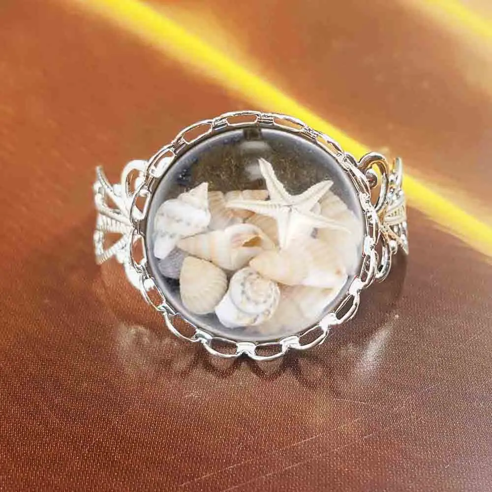 

QiYuFang Fashion Glass Vintage Bronze Color Jewelry Newest Conch ring Statement ring Fine Jewelry