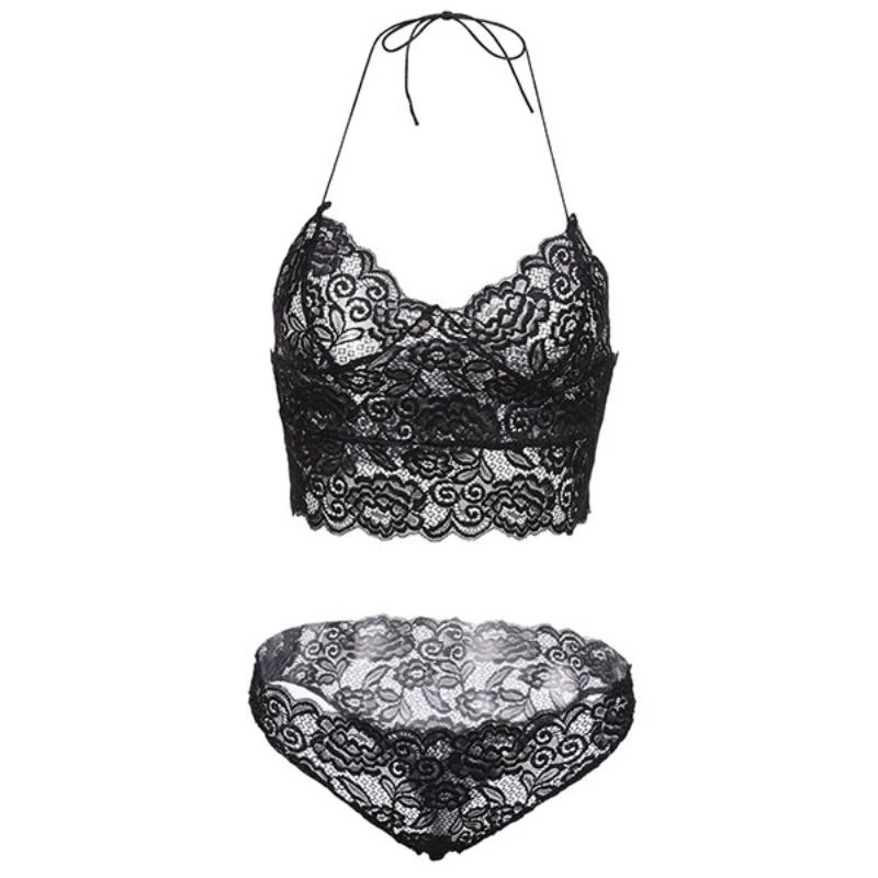 No Closure Women Sexy Lace Bralette Corset Hollow Transparent Temptation Underwear Suits Solid Lingerie Bras Sets | Женская одежда